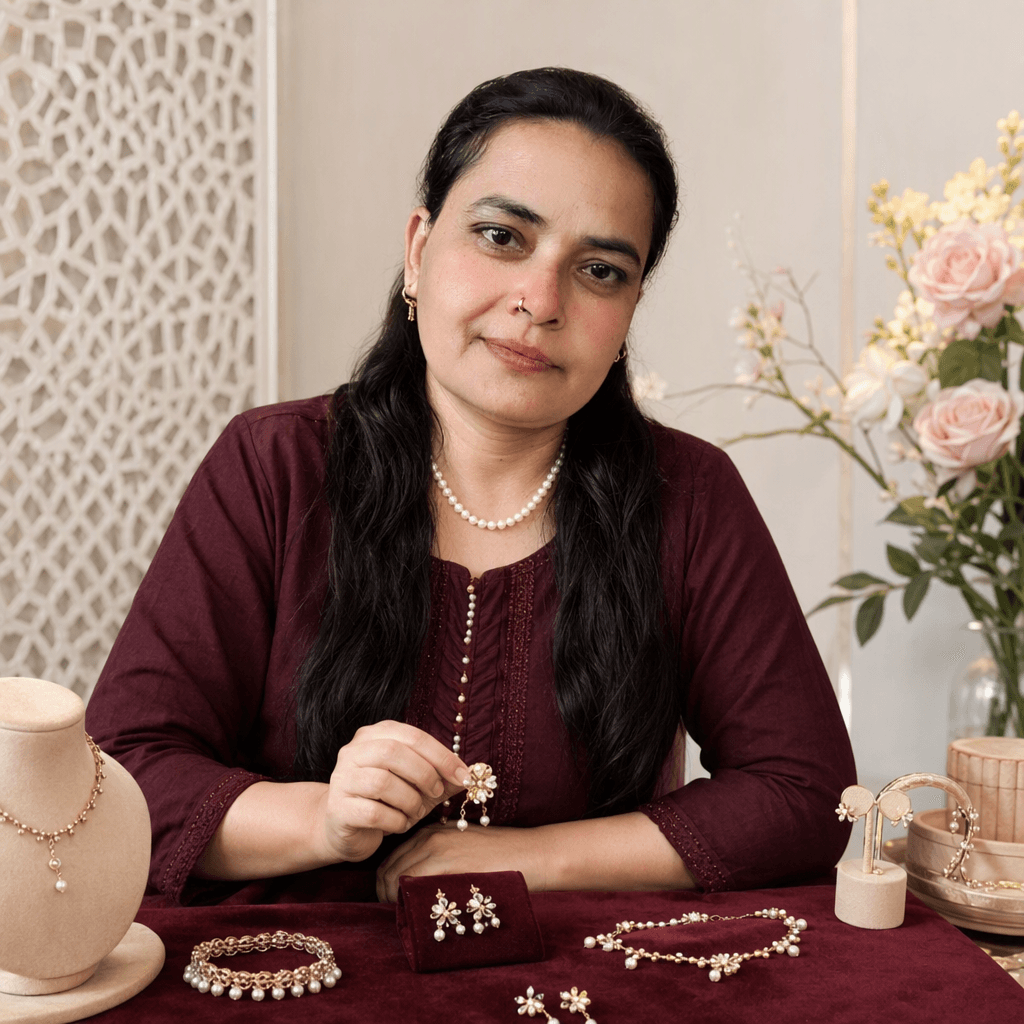 Surbhi showcasing handmade jewellery from her current collection
