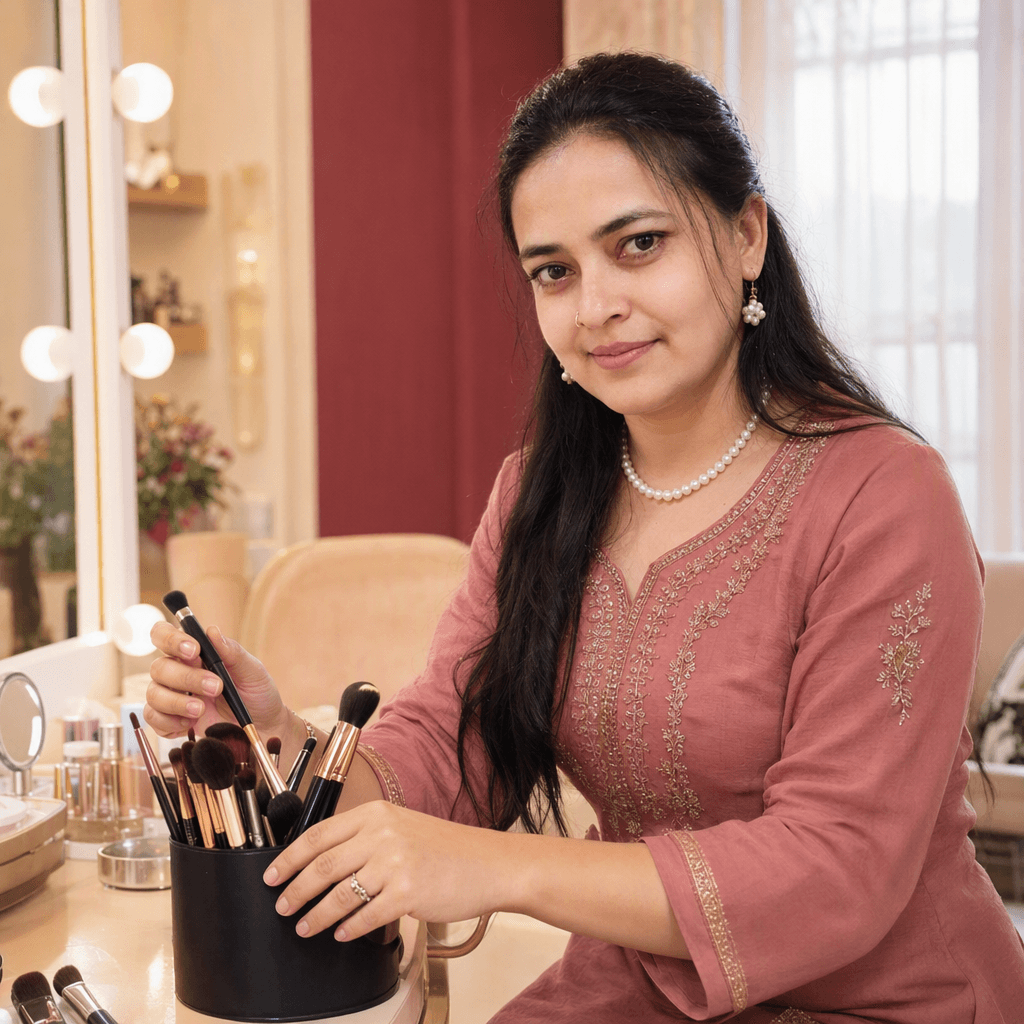 Surbhi presenting the personal beauty experience at her Rohtak studio